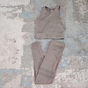 Taupe Ribbed Tank and Leggings Set Strong Athletics Size Small